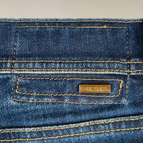 DIESEL Size 26 Tepphar Blue Distressed Cotton Blend Tapered Slim Jeans