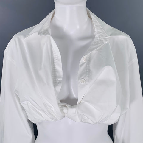 JACQUEMUS Size S Bahia Courte White Cotton Blend Cropped Casual Top