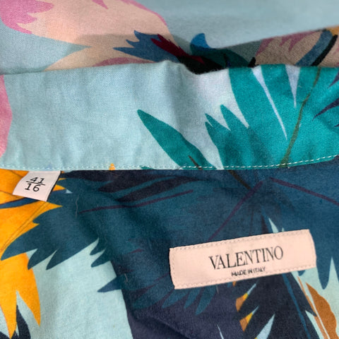 VALENTINO Size M Blue Multi Color Print Cotton Two Pockets Short Sleeve Shirt