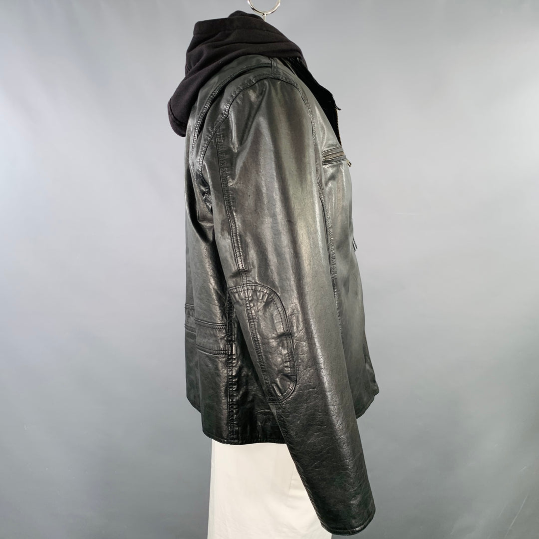 MARC NEW YORK Size XL Black Mixed Fabrics Leather Hooded Jacket