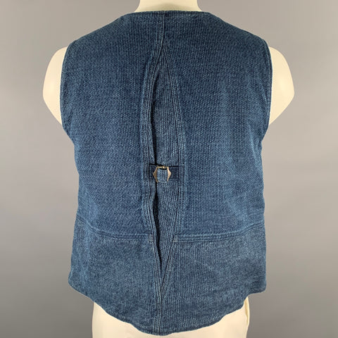 KAPITAL Size L Indigo Textured Cotton Buttoned Vest