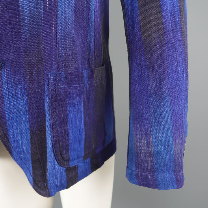 UNITED ARROWS Chest Size 34 Short Blue Purple Stripe Cotton Sport Coat