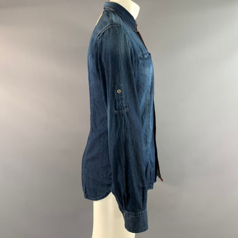 D&G by DOLCE & GABBANA Size S Blue Navy Distressed Cotton Long Sleeve Shirt
