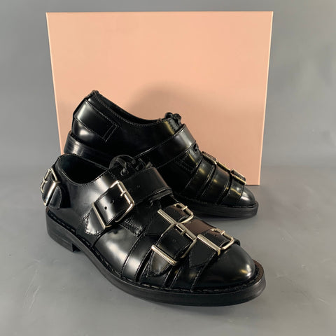 SIMONE ROCHA Size 9 Black Leather Belted Lace Up Shoes