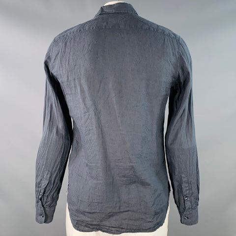 CP COMPANY Size L Grey Linen One Pocket Spread Collar Long Sleeve Shirt