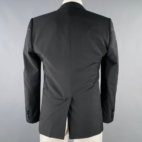 EMPORIO ARMANI SS20 Size 38 Black Multi Color Rhinestone Virgin Wool Tuxedo Jacket