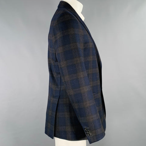 JACK SPADE Size 40 Grey Navy Plaid Camel Hair Notch Lapel Sport Coat