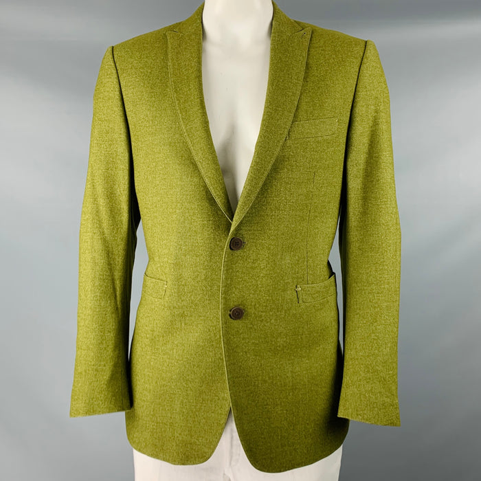 ETRO Size 44 Heather Green Wool Blend Peak Lapel Sport Coat