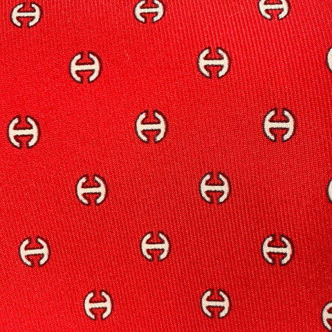 HERMES Red White Monogram Silk Tie