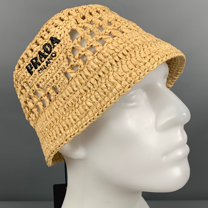 PRADA Size M Beige Natural Crochet Viscose Bucket Hat