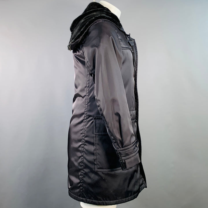 PRADA Size 38 Navy Polyester Hooded Zip Snaps Jacket