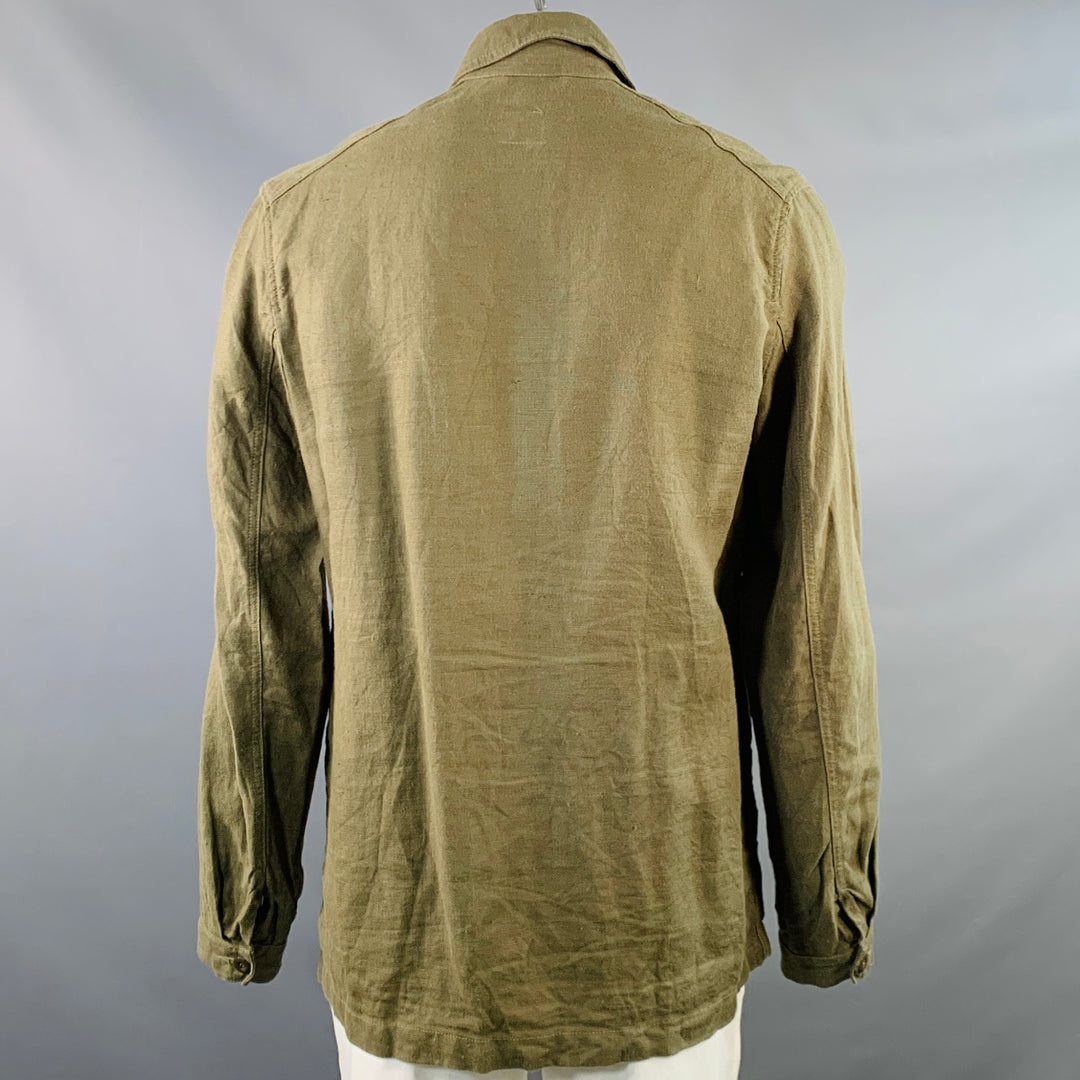 ARPENTEUR Size L Green Olive Woven Linen Chore Jacket