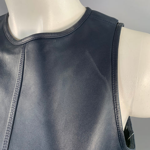 DAMIR DOMA Taille S Top sans manches décontracté en mousseline de soie et peau de mouton noire marine