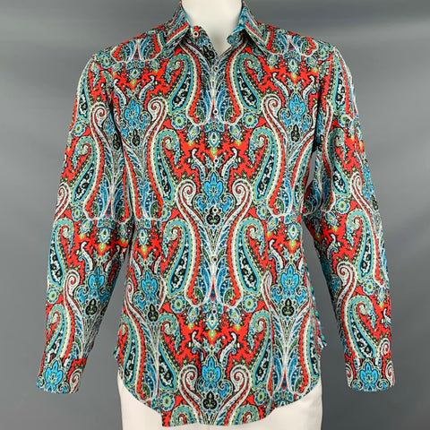 ROBERT GRAHAM Talla L Camisa de manga larga de algodón paisley multicolor negra