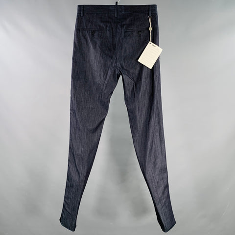 DSQUARED2 Size 30 Indigo Black Contrast Trim Cotton Flat Front Dress Pants