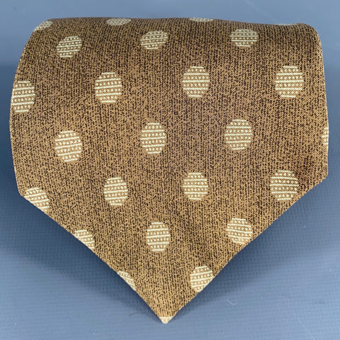 DONNA KARAN Beige Cream Polka Dot Silk Tie