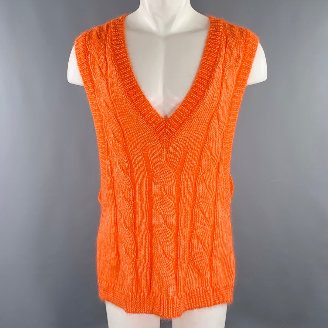 WALTER VAN BEIRENDONCK Size S Orange White Oversized Knit Mohair Blend Vest