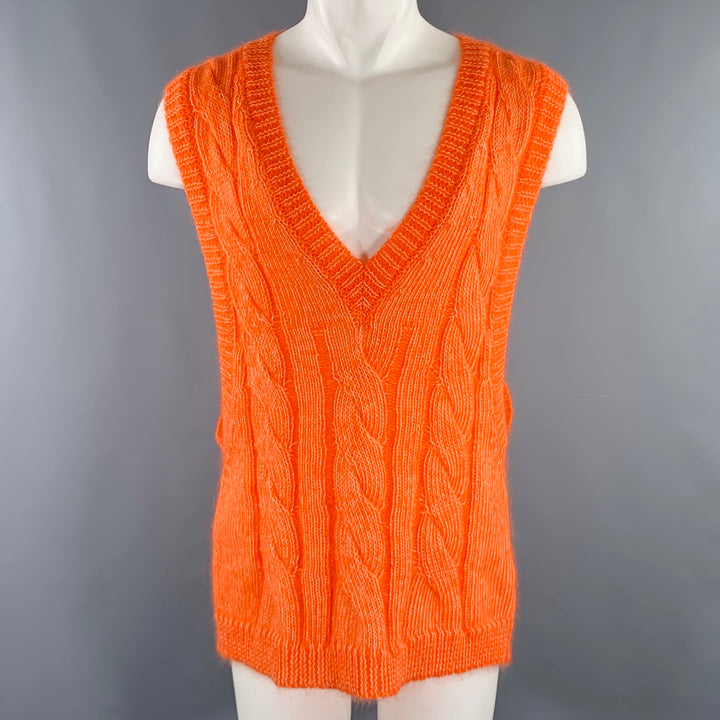 WALTER VAN BEIRENDONCK Size S Orange White Oversized Knit Mohair Blend Vest