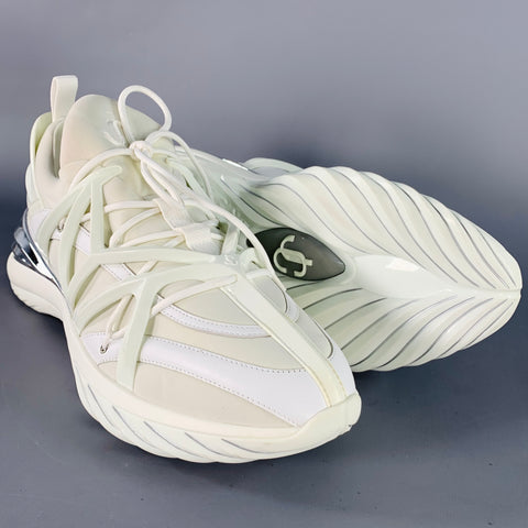 JIMMY CHOO Size 10 Cosmos White Silver Neoprene Lace Up Sneakers
