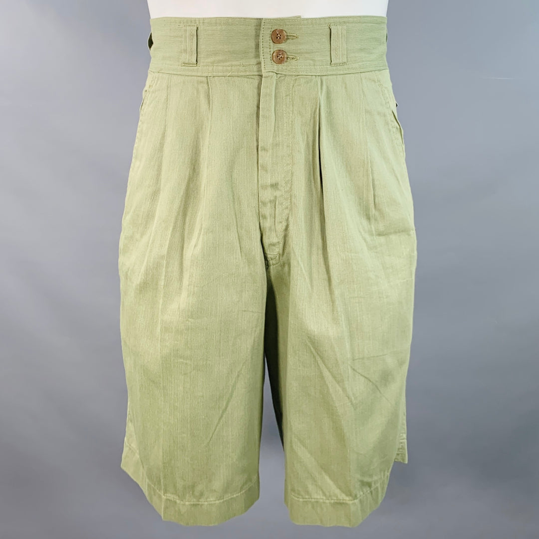GIORGIO ARMANI Vintage Size 30 Green Sage Cotton High Waisted Pleated Shorts
