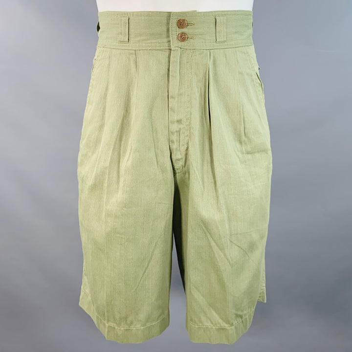 GIORGIO ARMANI Vintage Size 30 Green Sage Cotton High Waisted Pleated Shorts