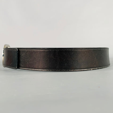 GUCCI Size 30 Black Silver Monogram Leather Metal Belt