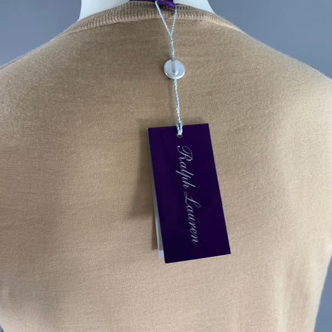 RALPH LAUREN Size L Camel Knit Cashmere Ribbed T-shirt