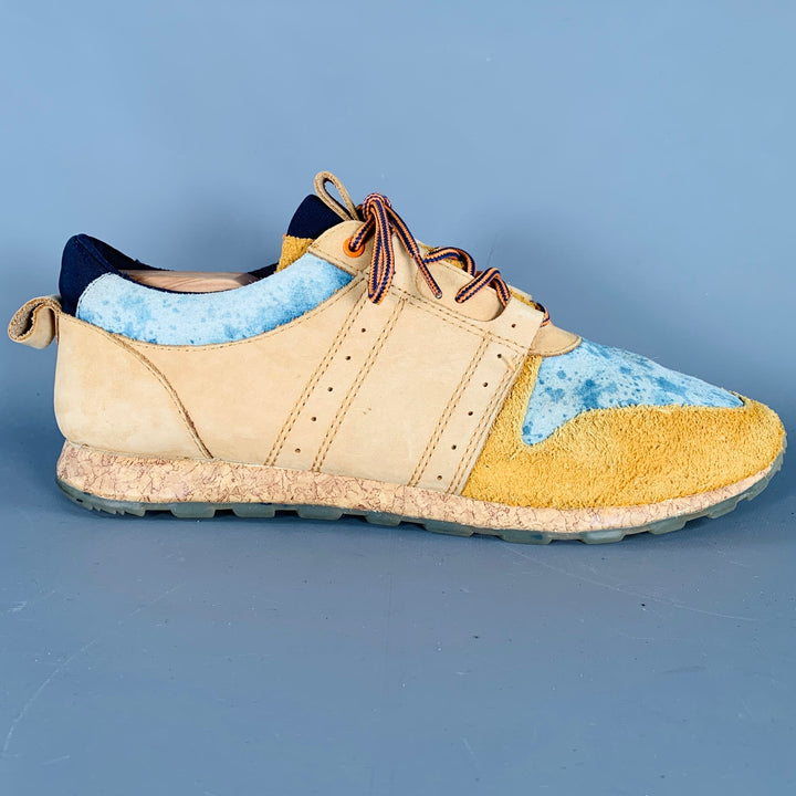 CLAE Size 9.5 Tan Blue Two Toned Leather Lace-Up Sneakers