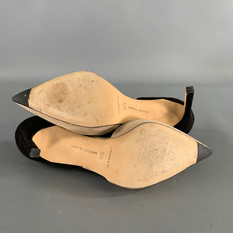 MANOLO BLAHNIK Size 9.5 Tan Black Suede Two Tone Suede Pointed Toe Pumps