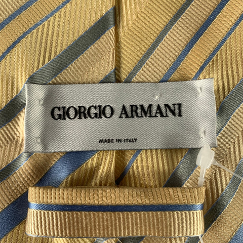 GIORGIO ARMANI Yellow Blue Diagonal Stripe Silk Jacquard Tie