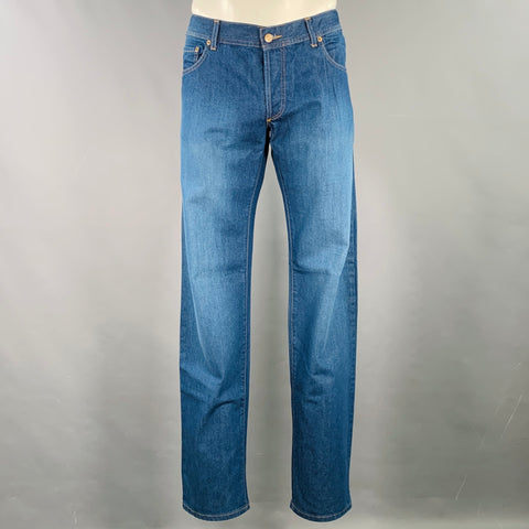 MISSONI Size 39 Blue Contrast Stitch Cotton Straight Five Pockets Jeans