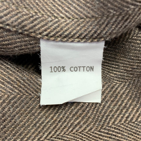 ERMENEGILDO ZEGNA Size S Brown Herringbone Cotton One Pocket Long Sleeve Shirt