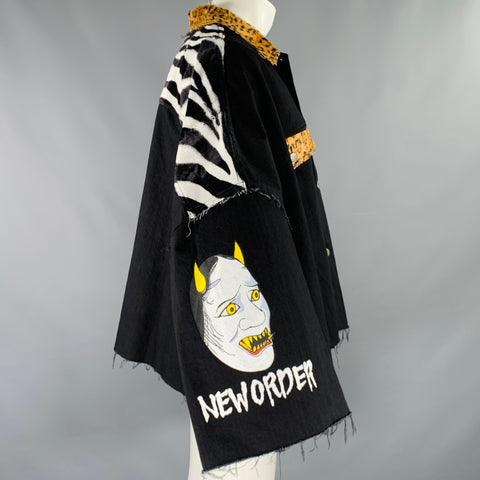 KIDILL Oversized Black Tan Mixed Materials Cotton Jacket