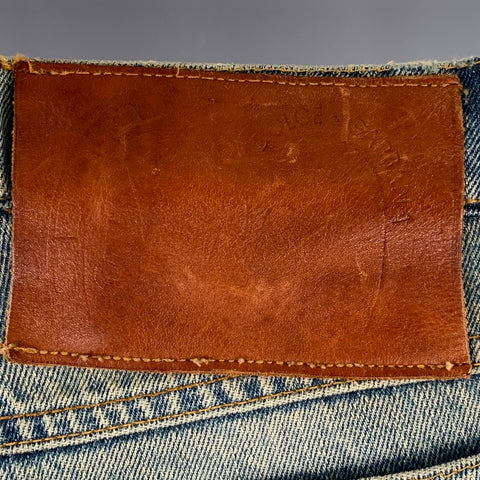 DOLCE & GABBANA Size 33 Heaven and Hell Blue White Hand Painted Denim Straight Distressed Jeans
