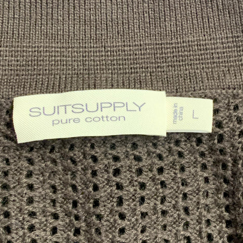 SUITSUPPLY Size L Brown Rib Knit Mesh Cotton Lightweight Polo