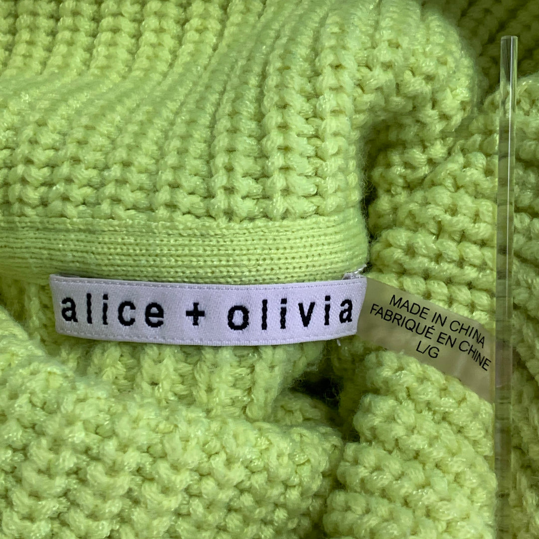 ALICE + OLIVIA Size L Yellow Neon Wool Blend Cable Knit Turtleneck Sweater