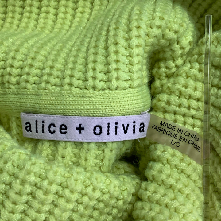 ALICE + OLIVIA Size L Yellow Neon Wool Blend Cable Knit Turtleneck Sweater