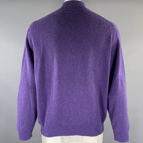 WILKES BASHFORD Size XL Purple Olive Knit Cashmere 1/4 Zip Sweater