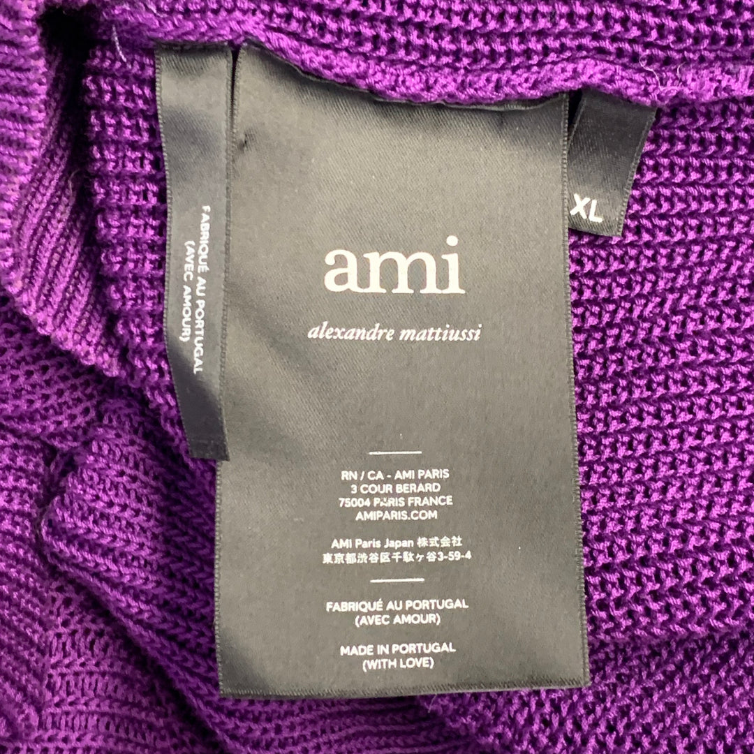 AMI by ALEXANDRE MATTIUSSI Size XL Purple Rib Knit Cotton Crew-Neck Sweater