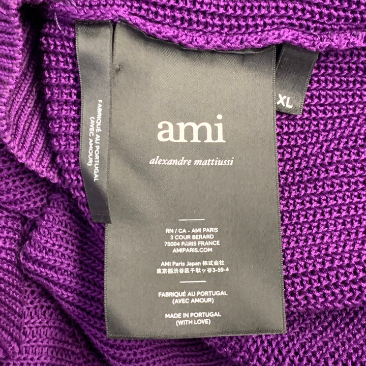 AMI by ALEXANDRE MATTIUSSI Size XL Purple Rib Knit Cotton Crew-Neck Sweater