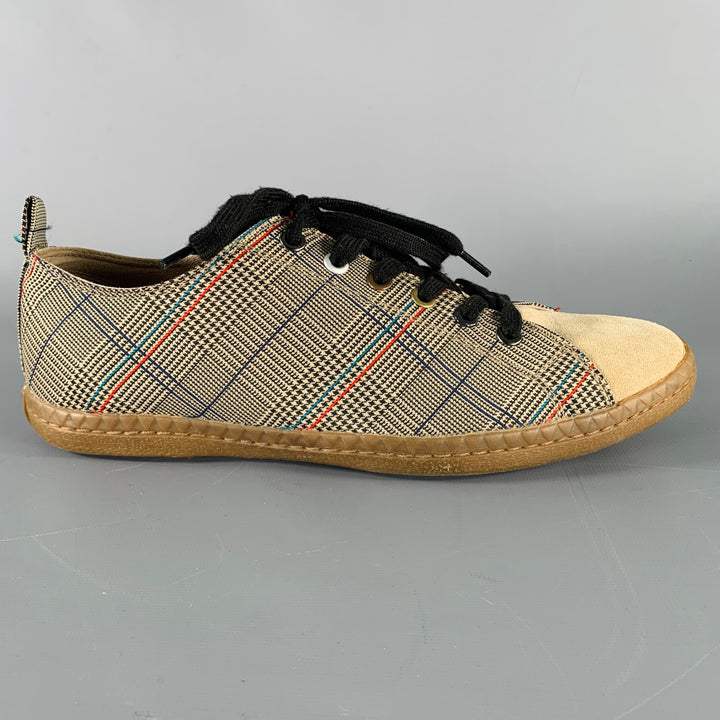 PAUL SMITH JEANS Size 7 -Musa- Tan Black Window Pane Canvas Low Top Sneakers