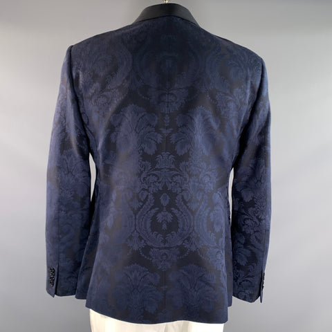 RALPH LAUREN Chest Size 46 Regular Navy Black Jacquard Cotton Silk Sport Coat