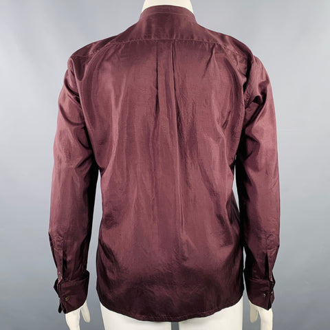 DRIES VAN NOTEN Size L Brown Burgundy Silk Beaded French Cuff Shirt