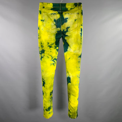 MONFRERE Size 30 Greyson Green Chartreuse Marbled Cotton Blend Distressed Slim Jeans