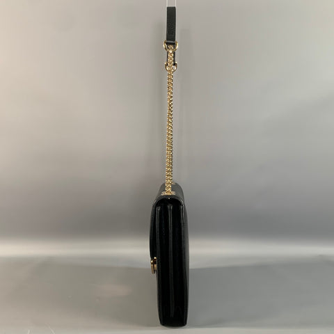 GUCCI Black Gold Pebble Grain Leather Cross Body Shoulder Handbag