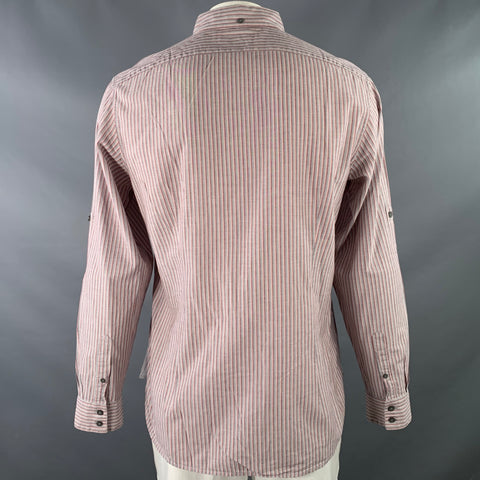 JOHN VARVATOS * U.S.A. Chemise homme à manches longues en coton rayé gris rose à pattes de boutonnage, taille L