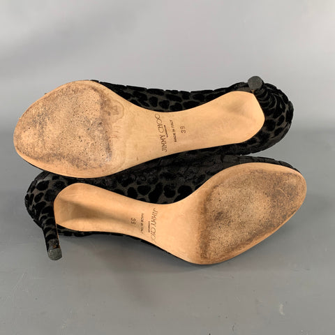 JIMMY CHOO Size 9 Black Devore Leopard Round Toe Pumps