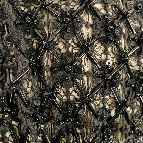 DRIES VAN NOTEN Size 8 Black Cotton Beaded Open Front Vest