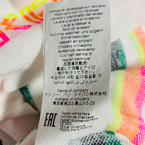 KENZO Size L White Multi Color Logo Cotton Polyester Short Sleeve Pullover