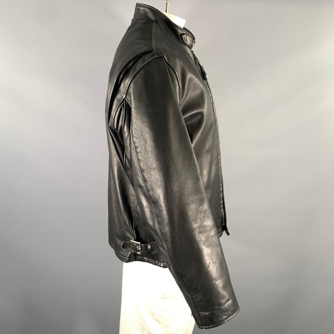 SCHOTT Size 46 Black Leather Moto Racer Jacket
